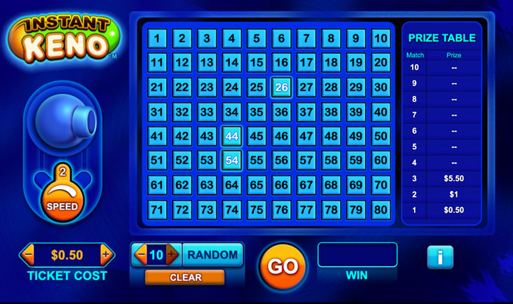 Keno screenshot from Michigan Lottery