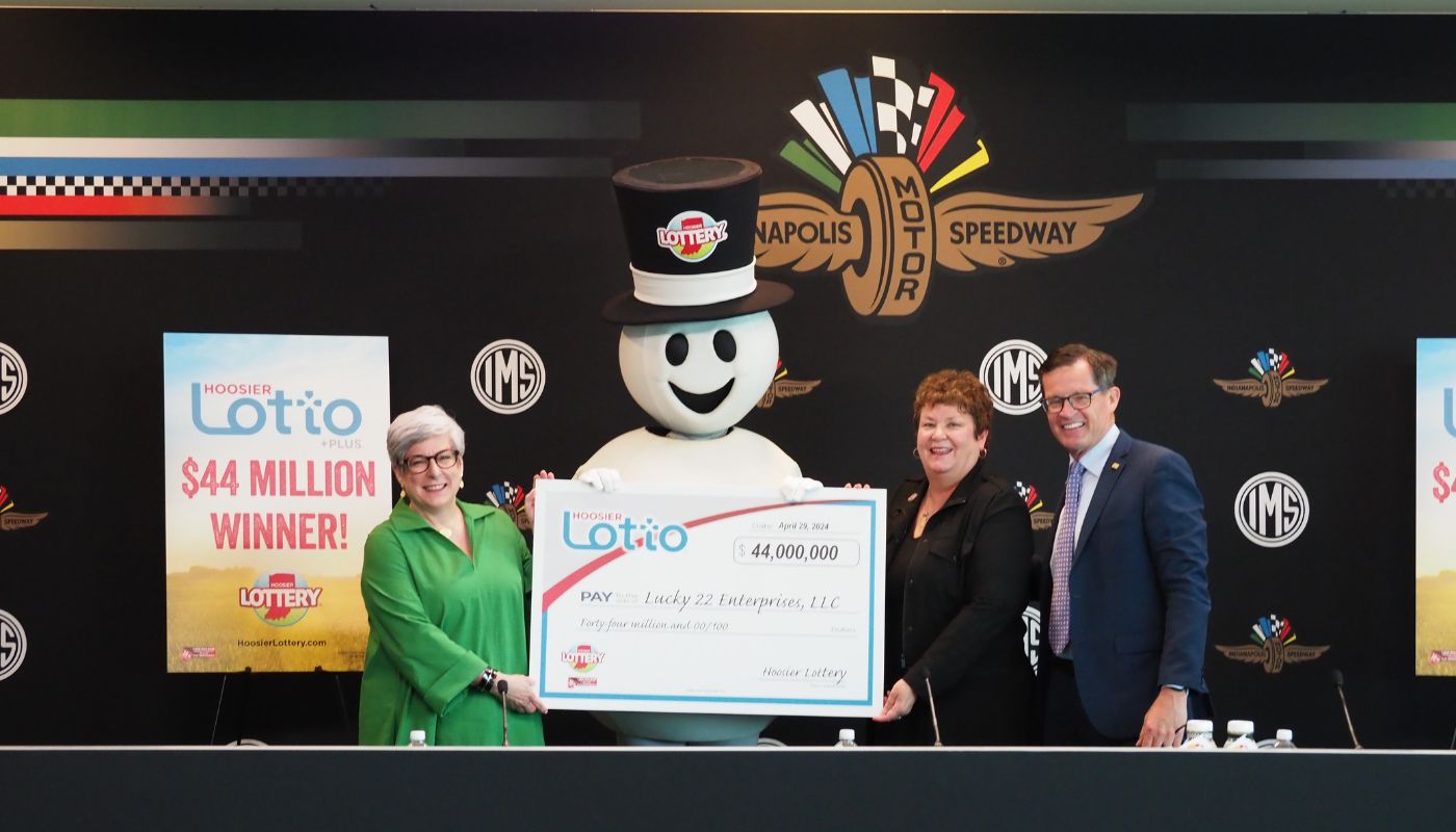 Record-breaking $44 million Hoosier Lotto check presented at Indianapolis Motor Speedway