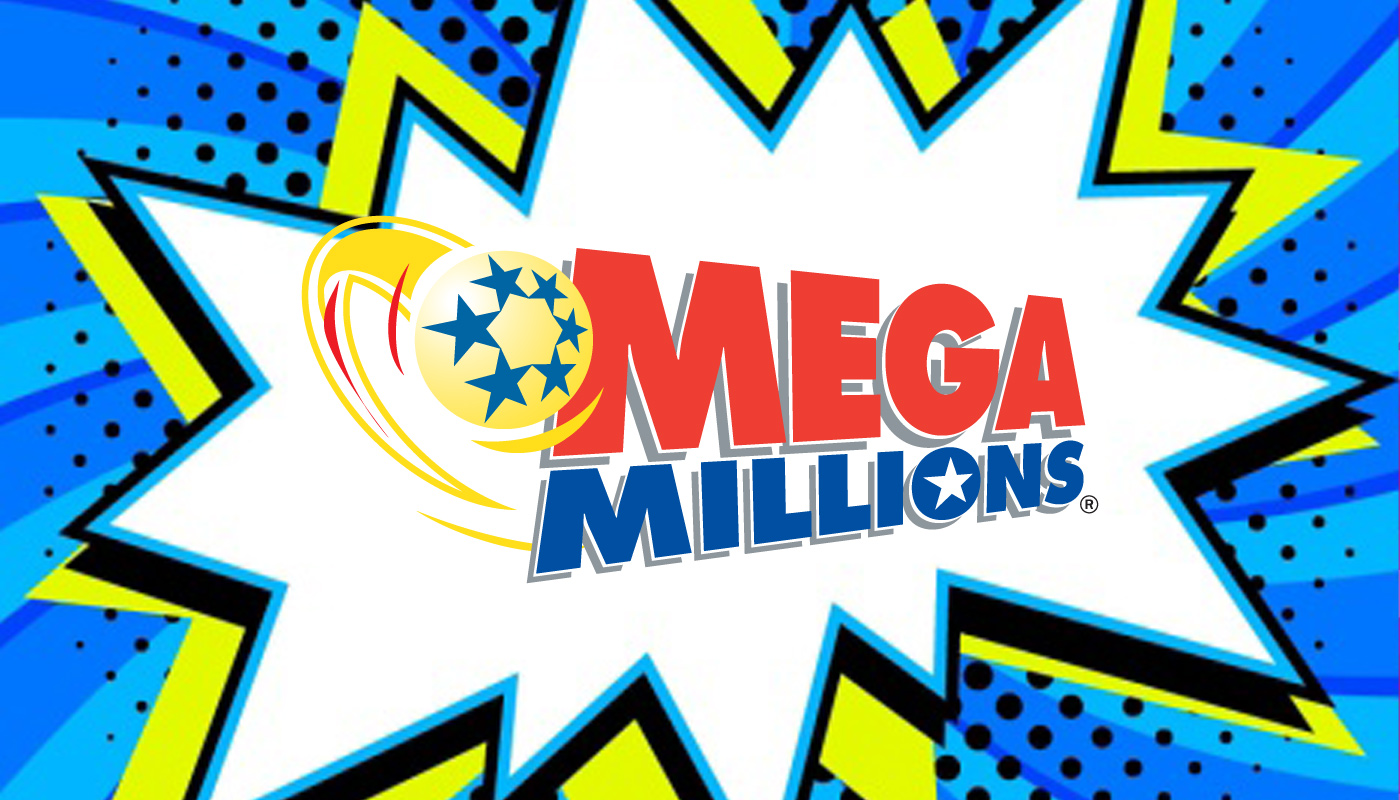 The Mega Millions logo over a blue background.