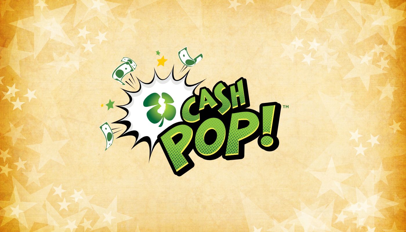 The New Jersey CASH POP logo on a golden background with stars.