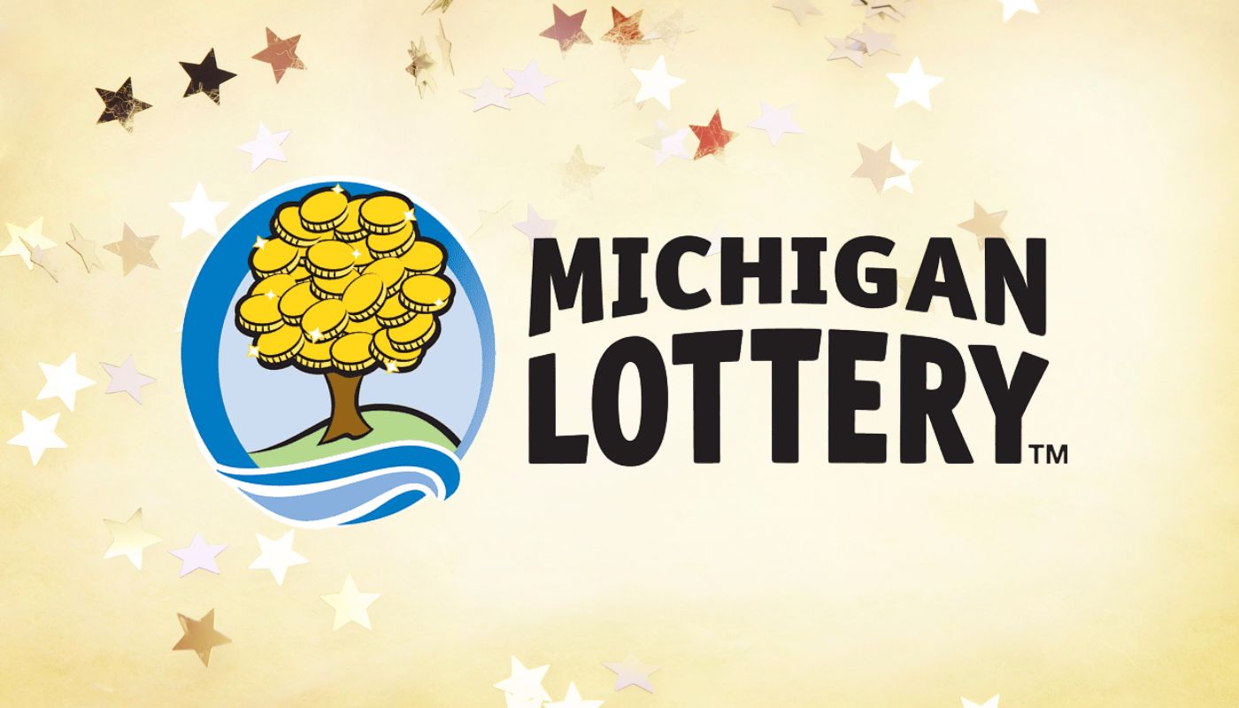 The Michigan Lottery logo over a yellow background with stars.