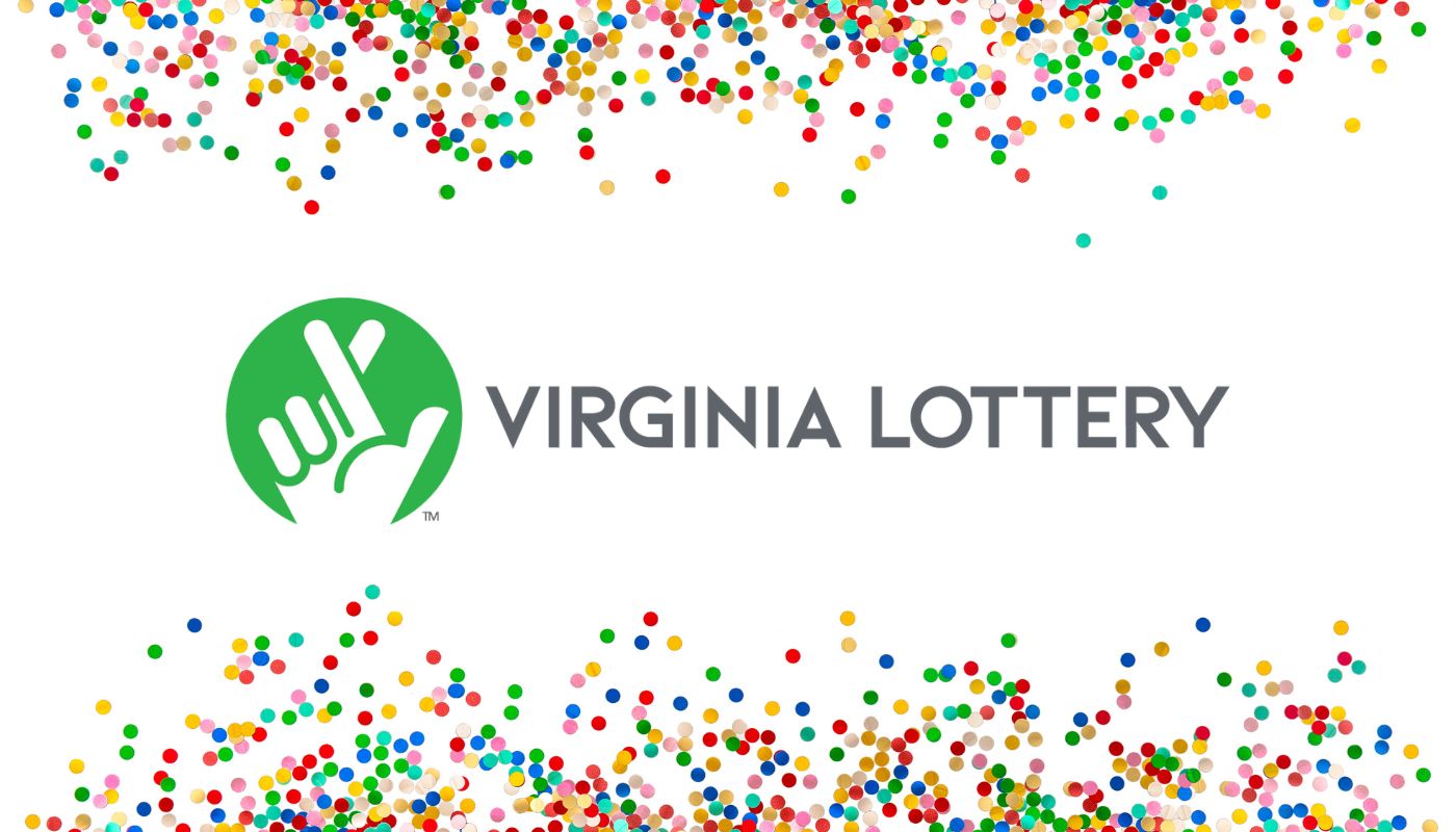 The Virginia Lottery logo on a white background with confetti.