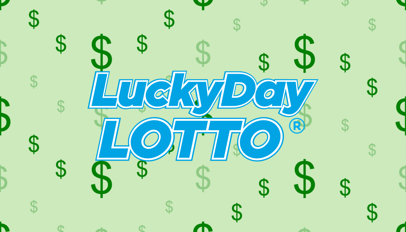 The Lucky Day Lotto logo over a green background with money signs.