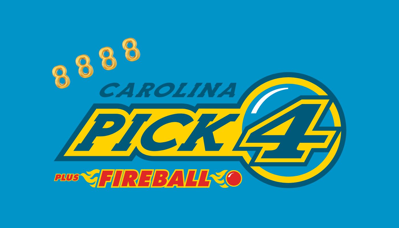 The North Carolina Lottery Pick 4 logo on a sky blue background, with the number 8 repeated four times.