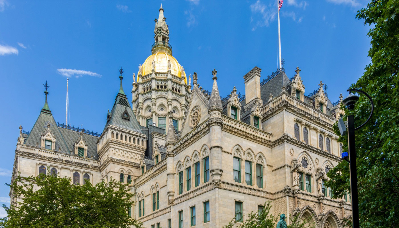 The Connecticut State Capitol building, where the Connecticut General Assembly meets.