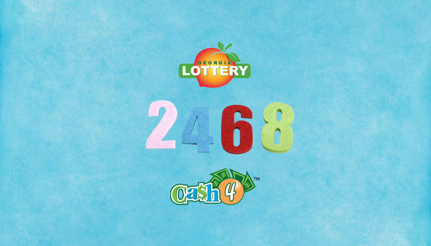 The Georgia Lottery and Georgia Cash 4 logos, along with the numbers 2, 4, 6, and 8 with a sky blue background.