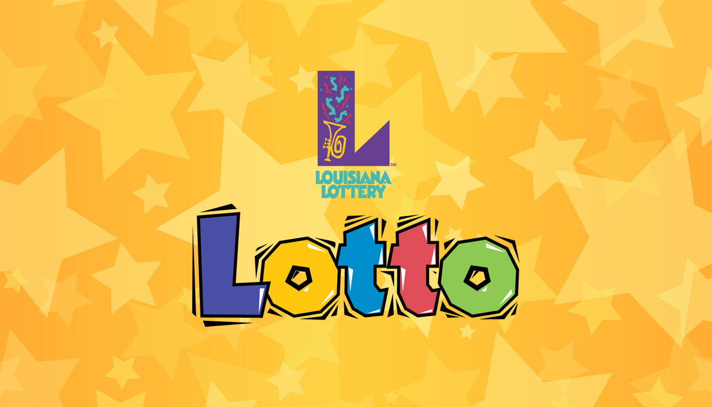 The Louisiana Lottery and Lotto logos on a yellow background with stars.