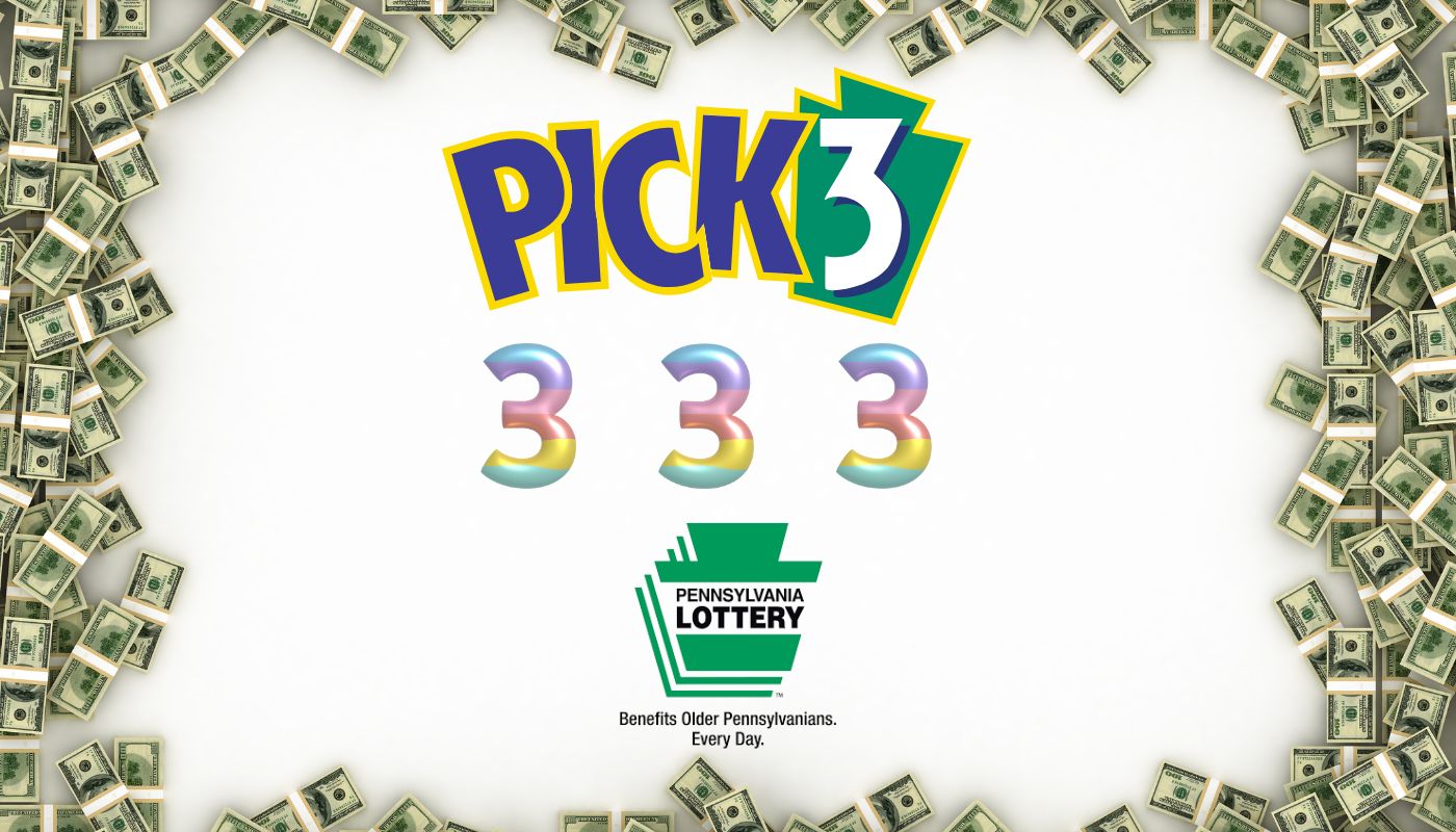 The Pennsylvania Lottery Pick 3 logo accompanied by the number 3 and dollar bills.