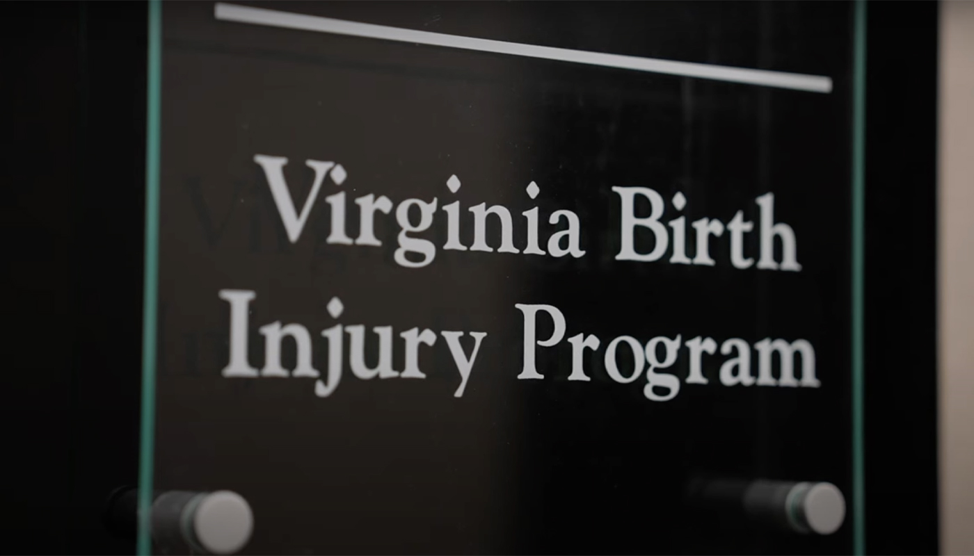 A sign at the Birth-Injury Program offices in Virginia.