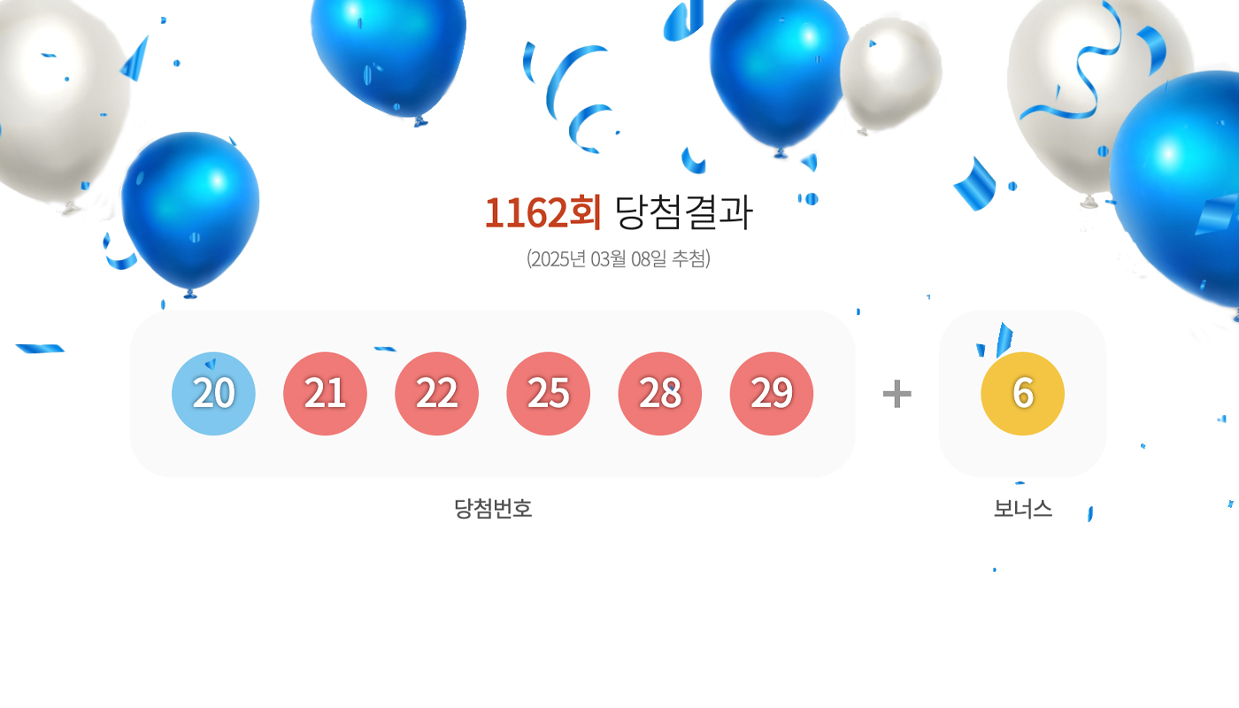 The numbers for the DongHang Lottery 6/49 March 8 draw on a white background with balloons and confetti.