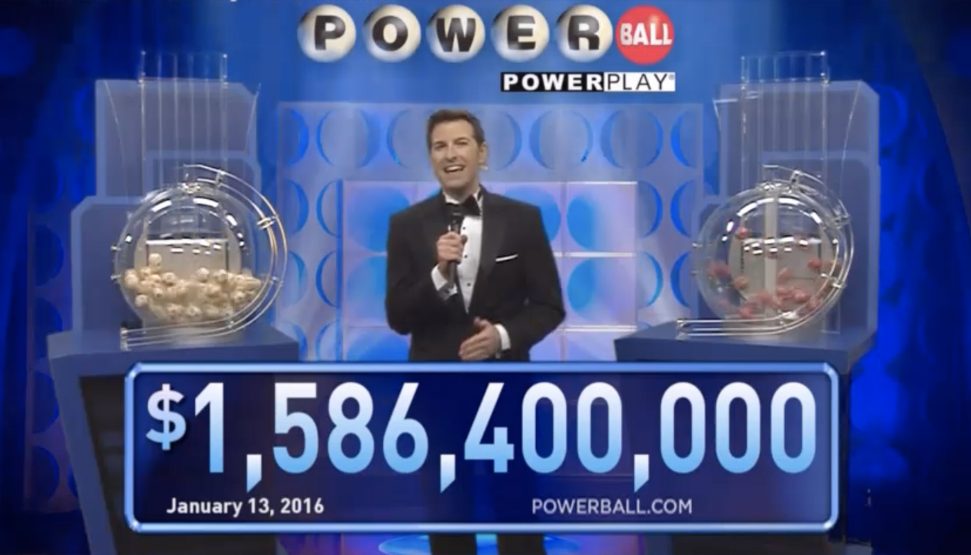 A screen capture of the Powerball draw where the first jackpot over a billion dollars was won.