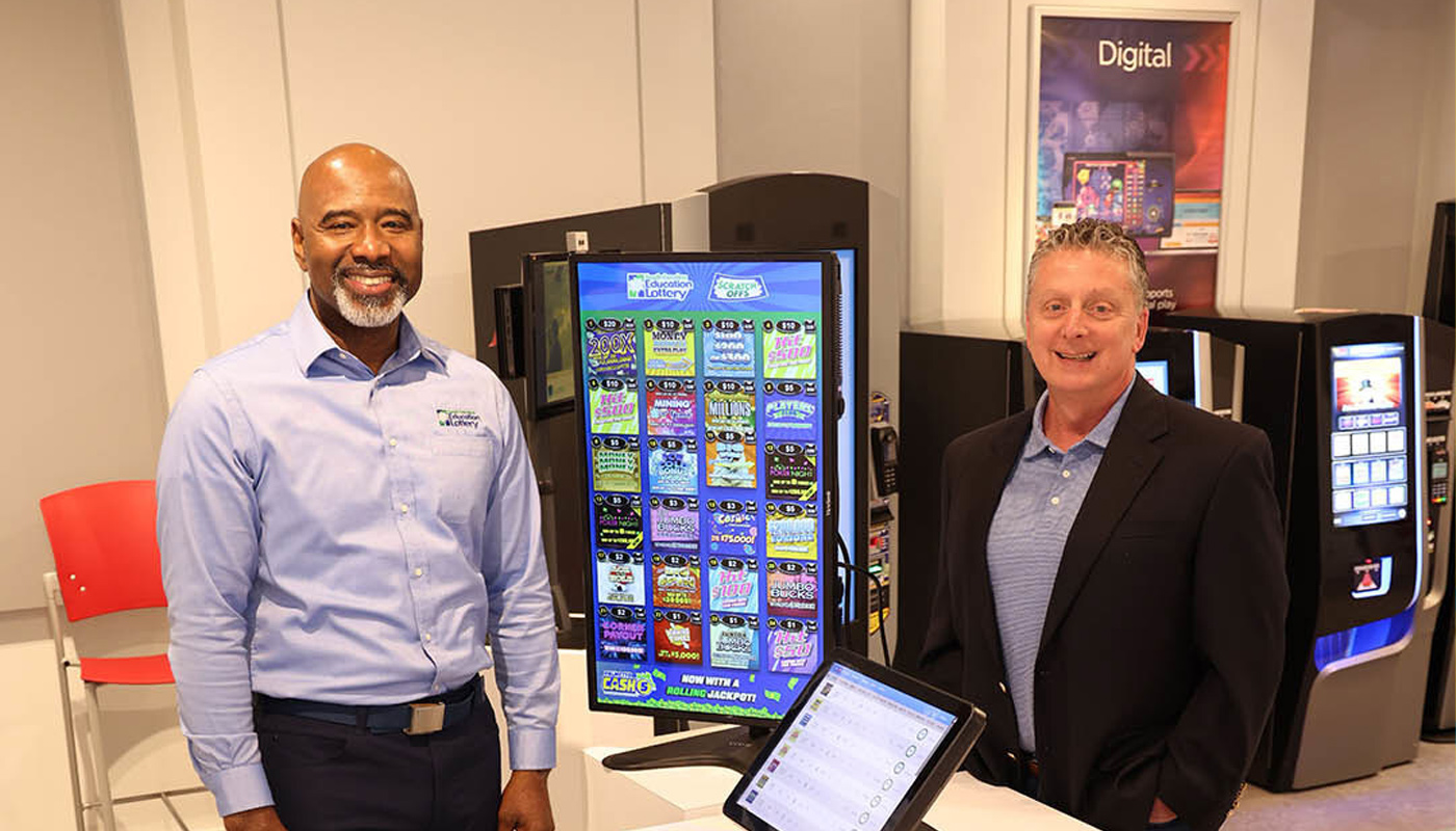 Antonio Robertson, Corporate Account Sales Manager for the South Carolina Education Lottery (left), with Michael Martin, VP, Retail Solutions.