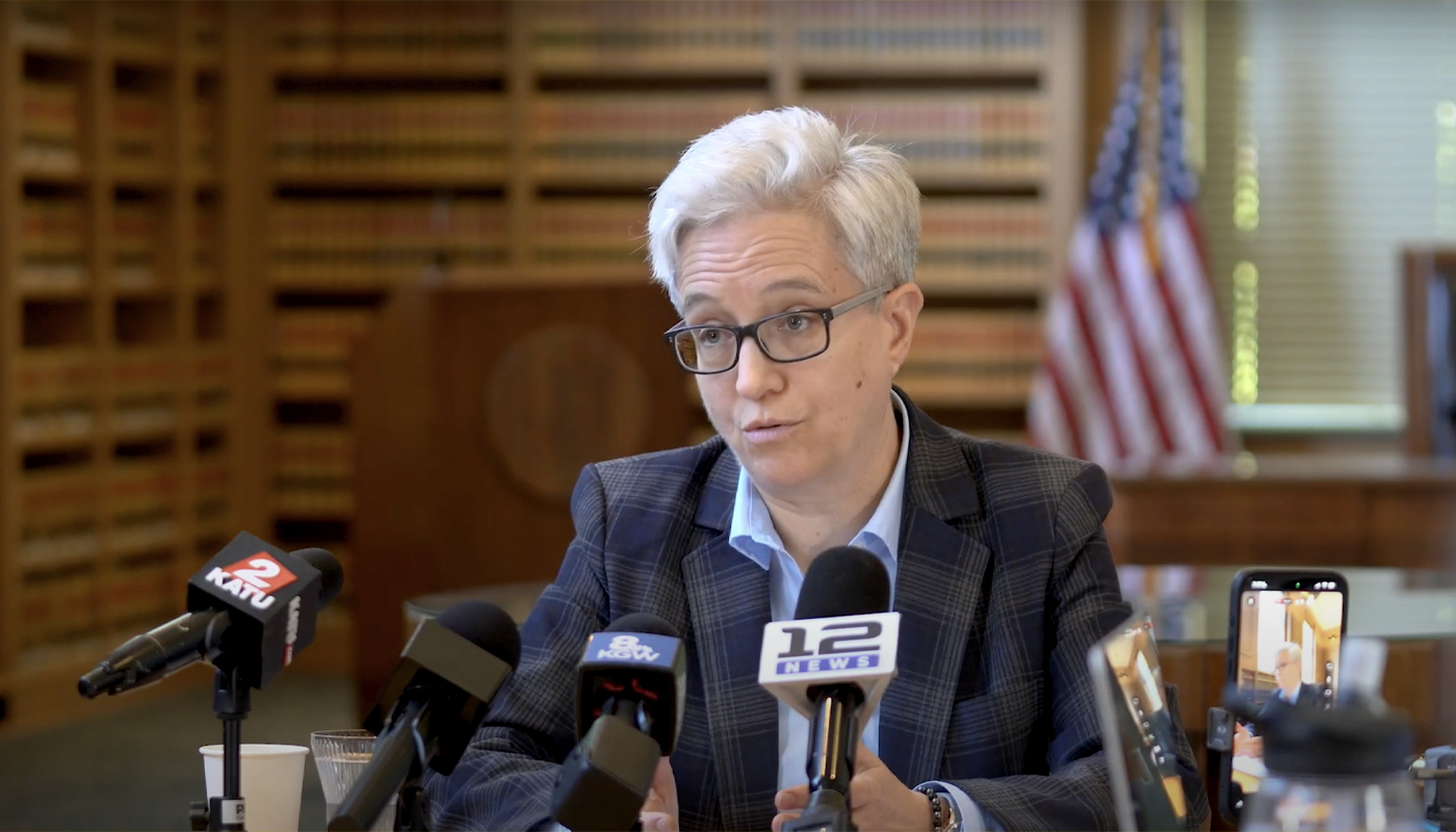 Oregon Governor Tina Kotek, during a Media Availability session on May 5, 2025.