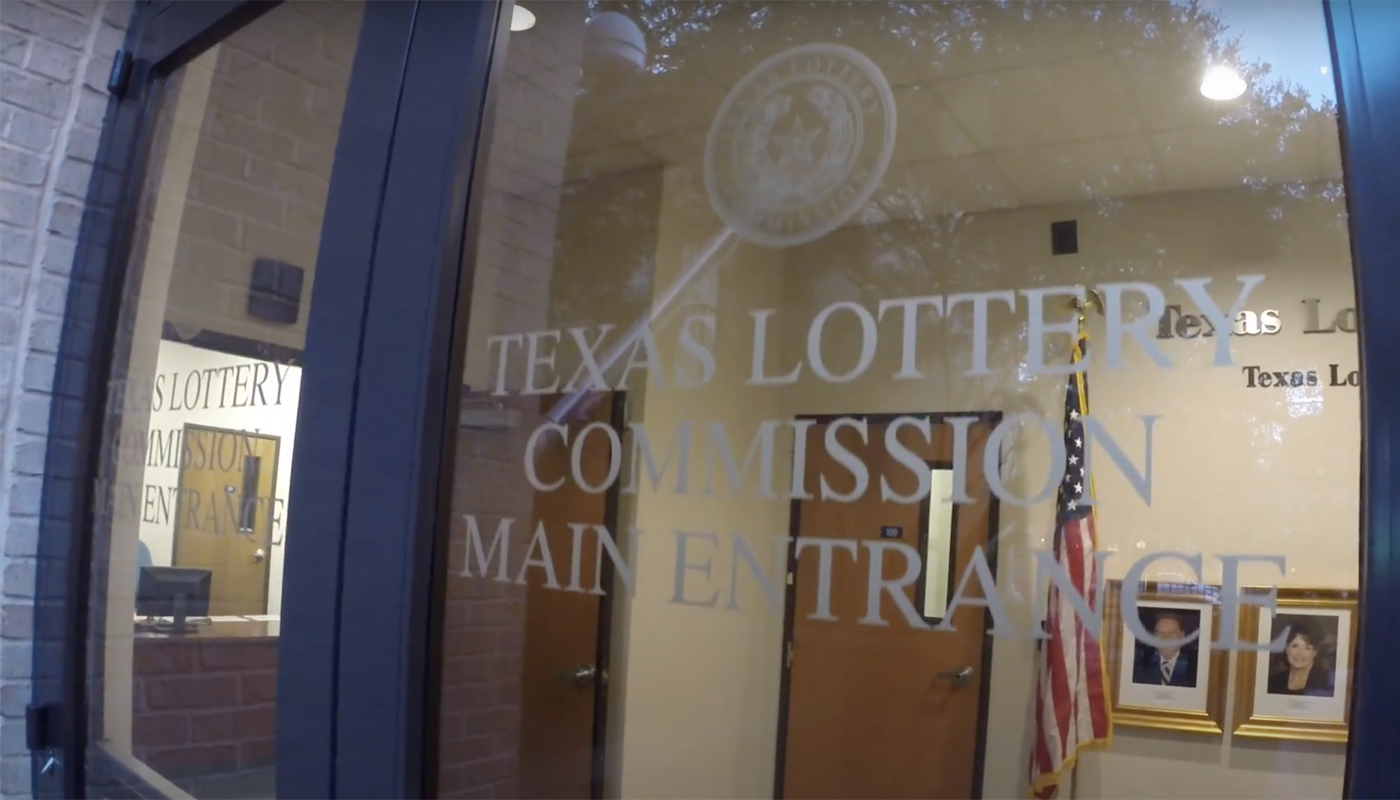 The entrance to the Texas Lottery Commission offices.