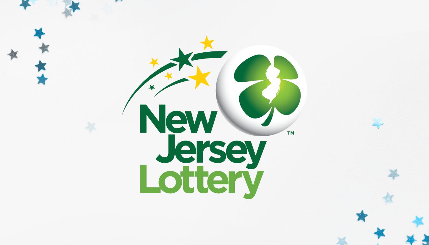 The New Jersey Lottery logo over a white background with confetti.