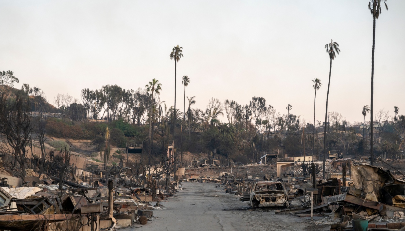 A photograph taken in Temescal Canyon, California, after the Palisades Wild Fire.
