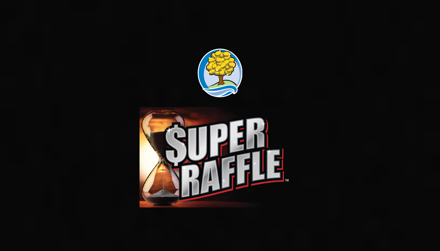 The Michigan Lottery Super Raffle logo over a black background.