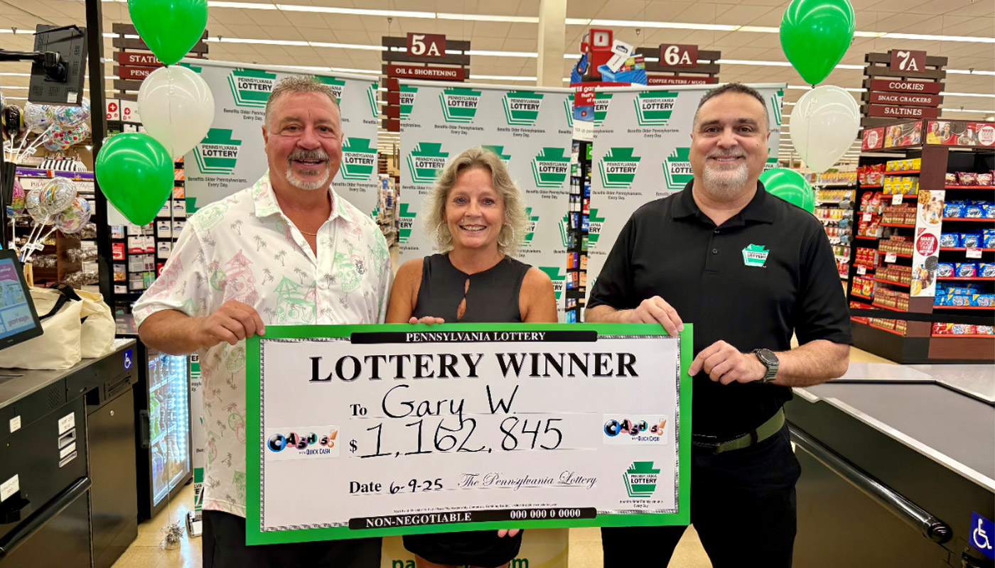 Gary Winner received his $1.16 million Pennsylvania Lottery check.