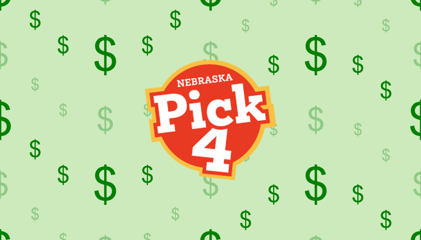 The Nebraska Pick 4 logo over a green background with dollar signs.