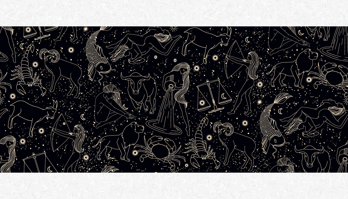 A drawing of the sky, with all the zodiac signs.