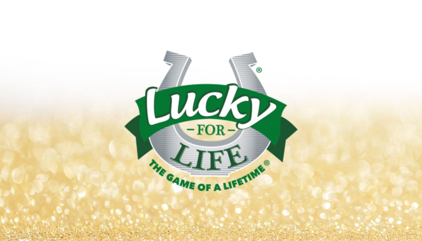 The Lucky for Life logo over a white and golden background.