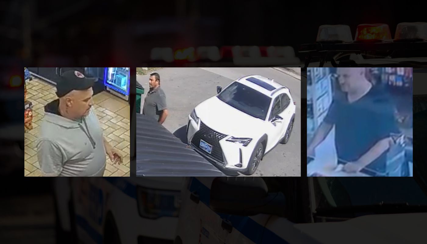 Lottery ticket thieves at gas stations in two different Ontario towns. Photograph credit: Cobourg Police and St. Thomas Police.