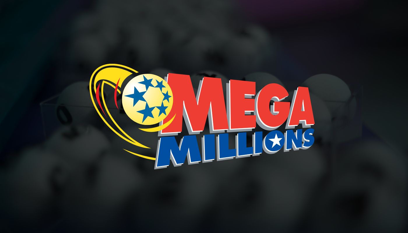 The Mega Millions logo over a dark background.