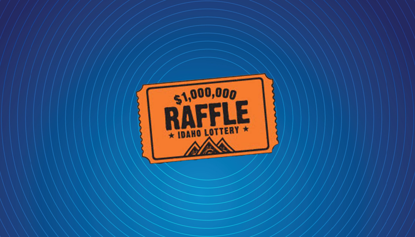 The Idaho $1,000,000 Raffle logo over a blue background with concentric white circles.