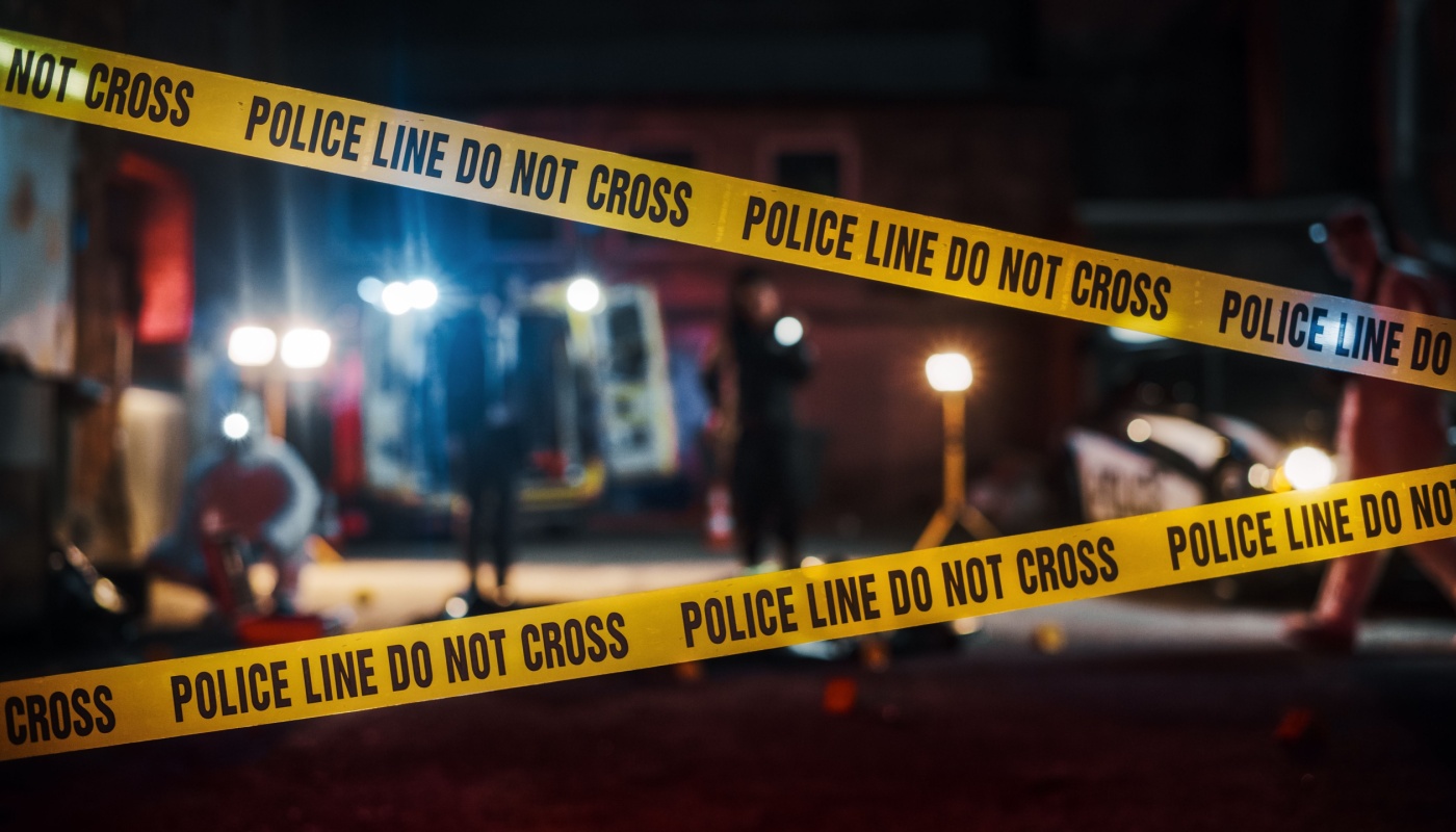 A crime scene at night.
