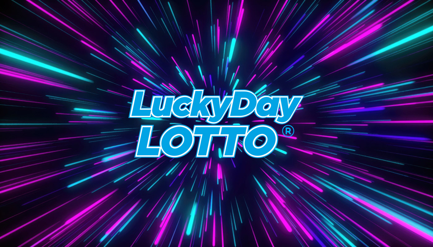 The Illinois Lottery Lucky Day Lotto over a dark baground with blue and purple lines.