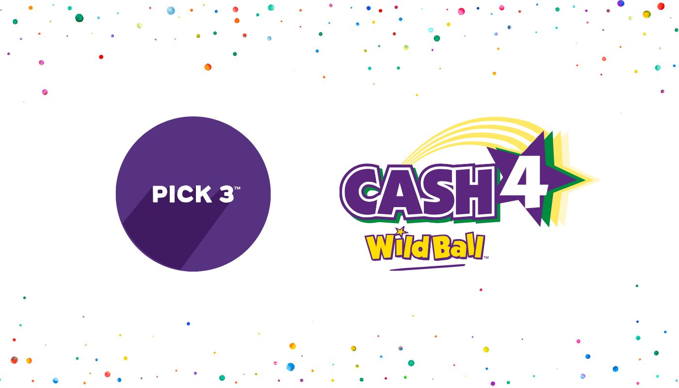 The Colorado Pick 3 and Tennessee Cash 4 logos over a white background with confetti.