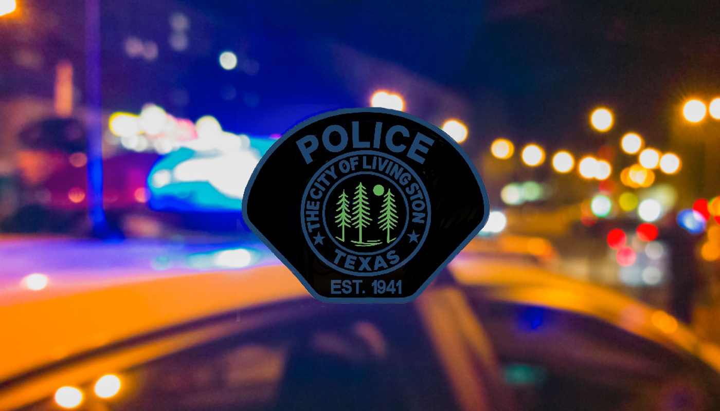The Livingston Police Department logo over a dark background with police lights.