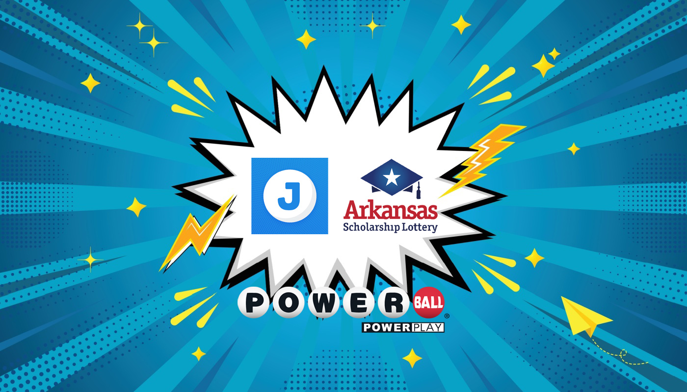 The logos for Powerball, Jackpocket, and the Arkansas Scholarship Lottery.
