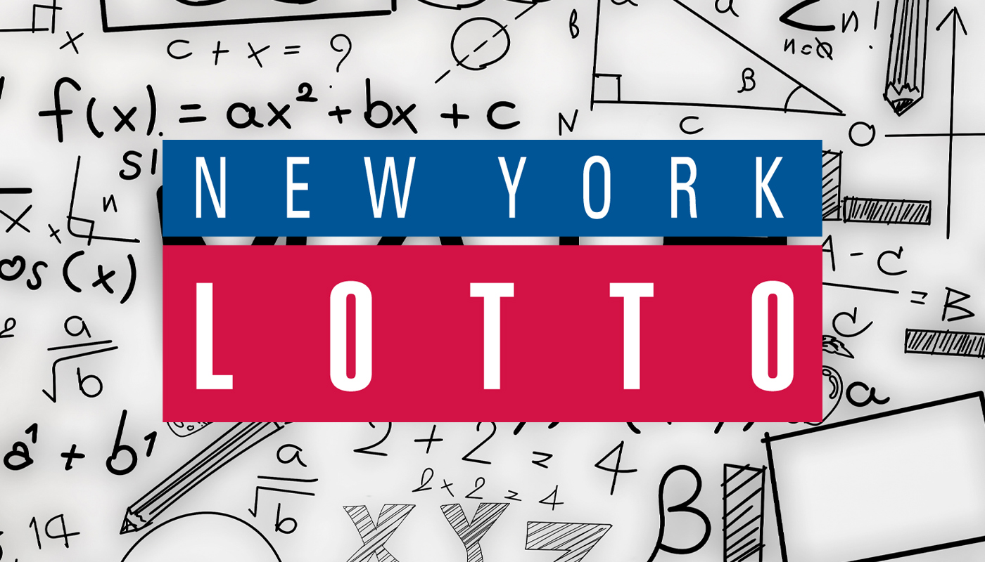 The New York LOTTO logo over a white background with math formulas written all over.