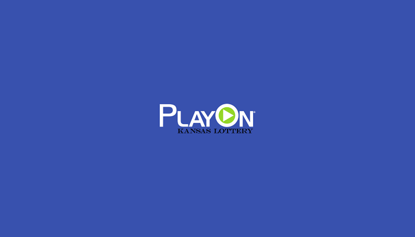 The Kansas Lottery PlayOn logo over a blue background.