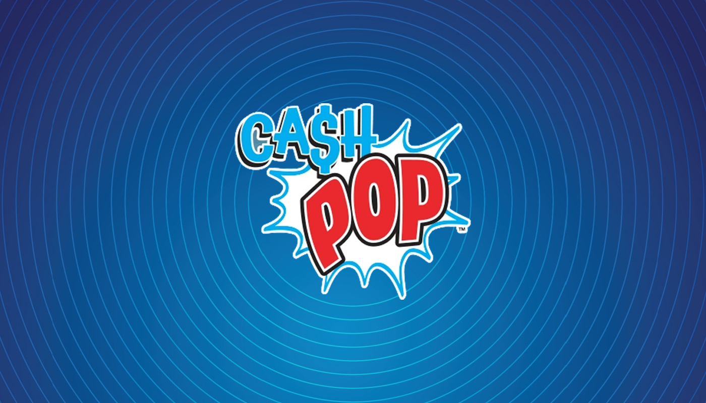 The Michigan Lottery Cash Pop logo over a blue background with white concentric circles.