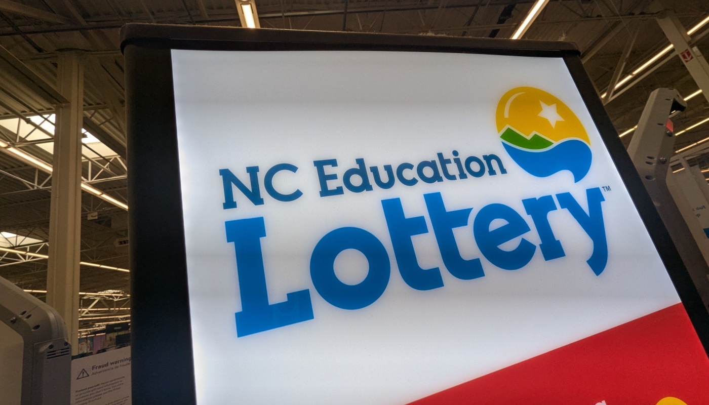The North Carolina Lottery on a lottery retailer sign.