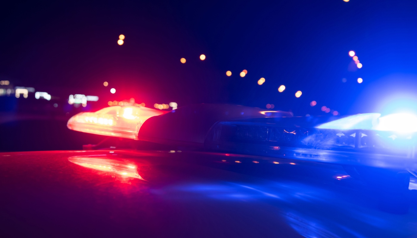 Police car lights in the night.
