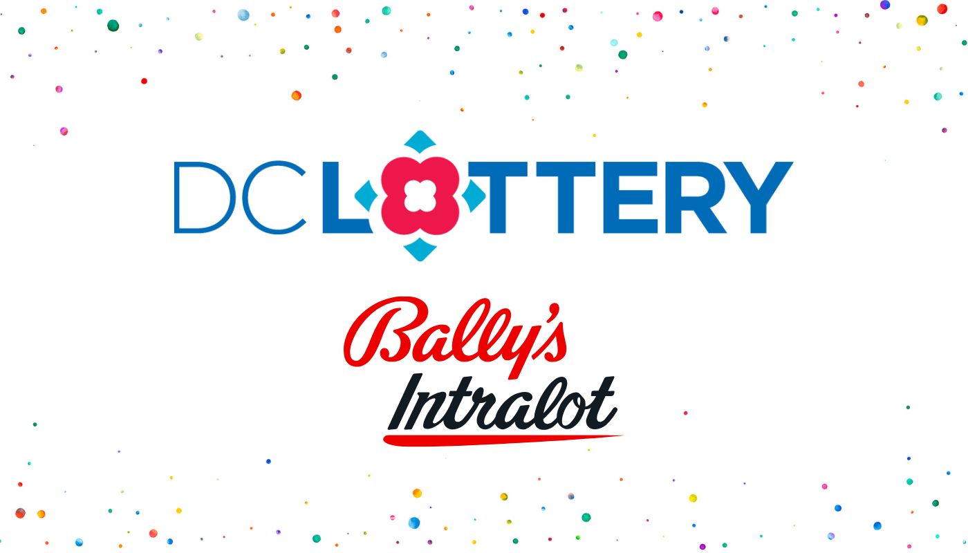 The DC Lottery and Bally's Intralot logos over a white background with confetti.