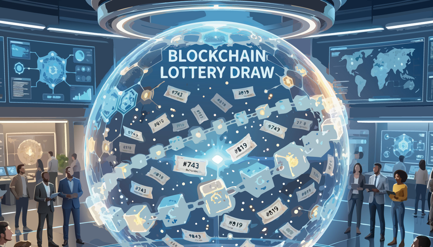 A visual representation of a lottery draw using blockchain technology.