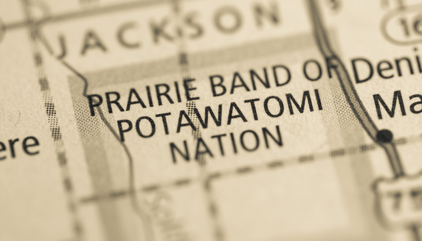 A map showing the territory of the Prairie Band Potawatomi Nation in Kansas.