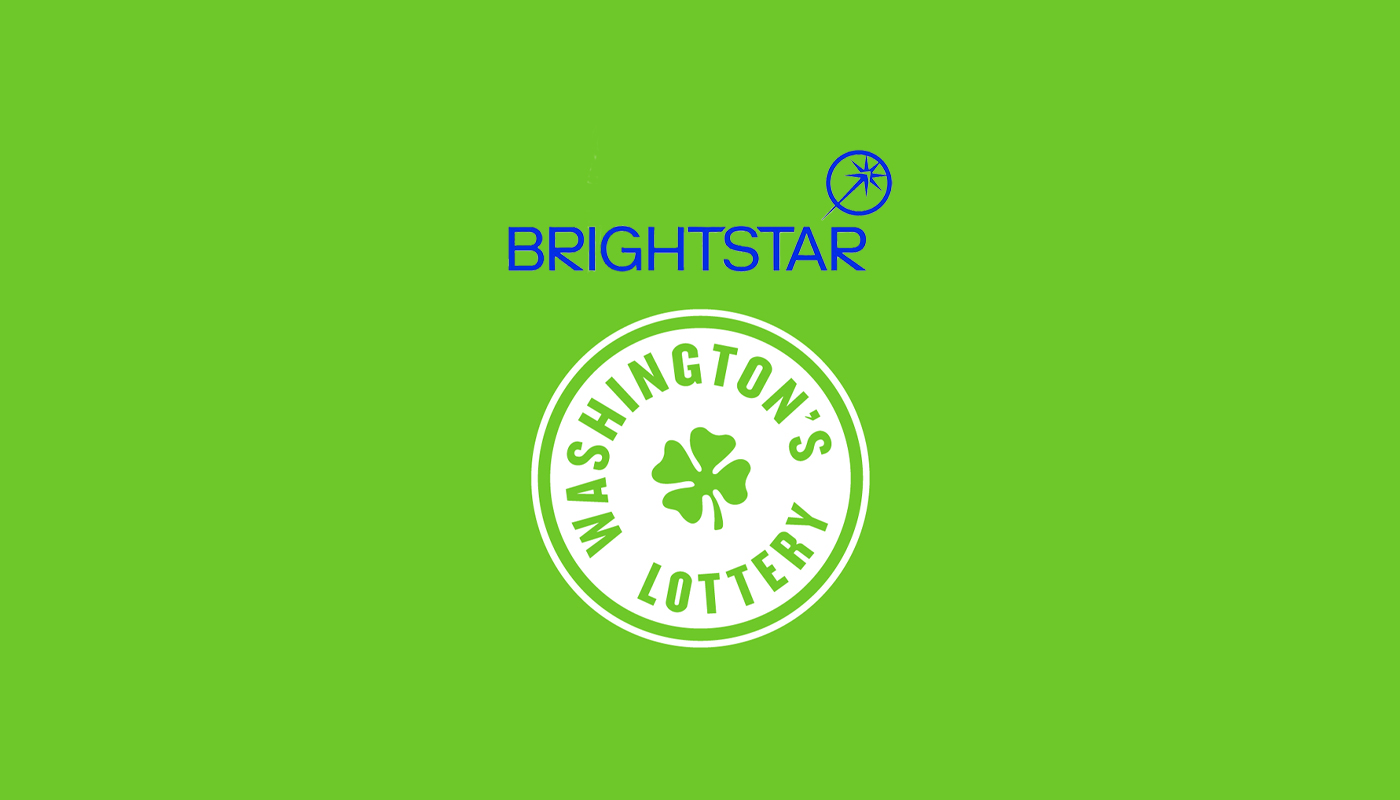 The Washington Lottery and Brighstar logos over a green background.