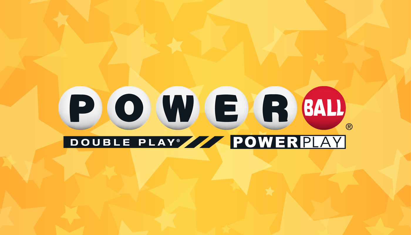 The Powerball logo over a yellow background with stars.