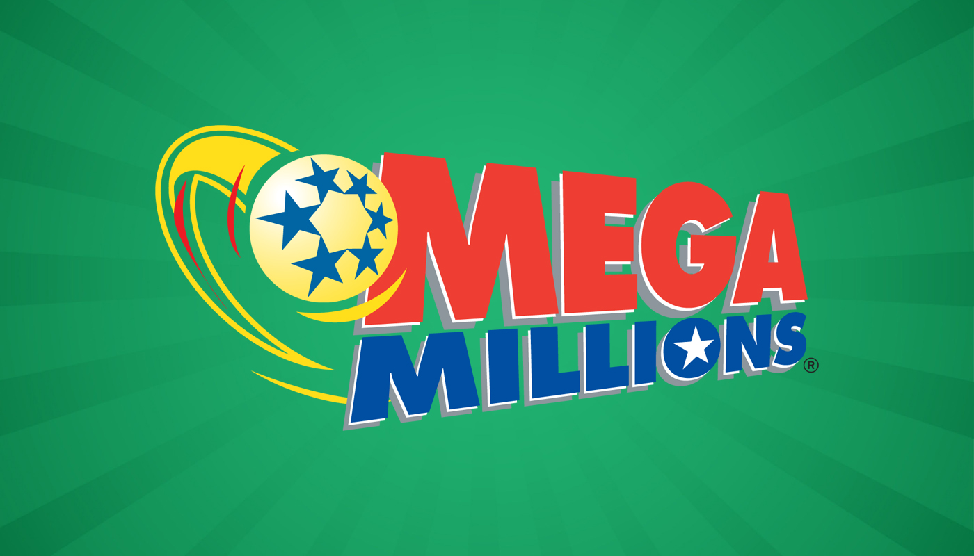 The Mega Millions logo over a green background.