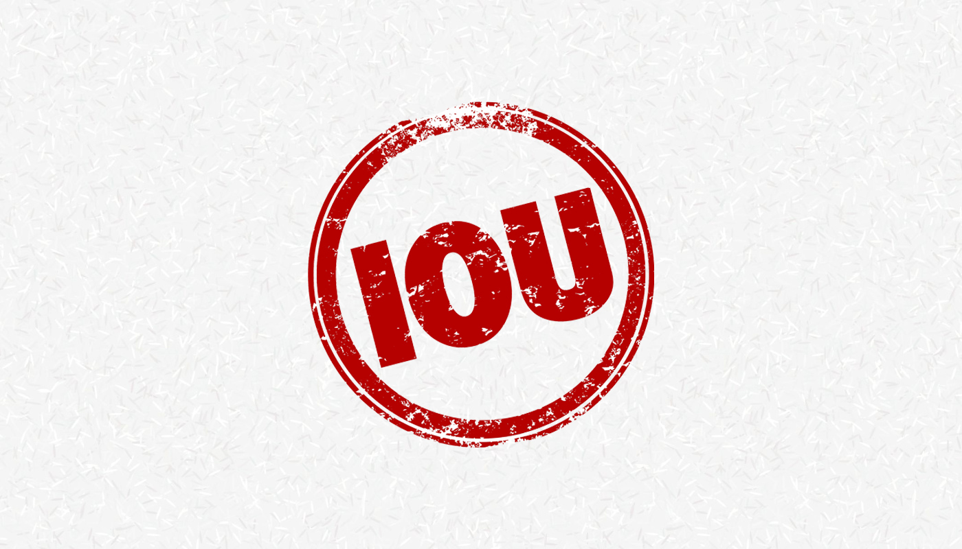 A red I.O.U stamp over a white background.