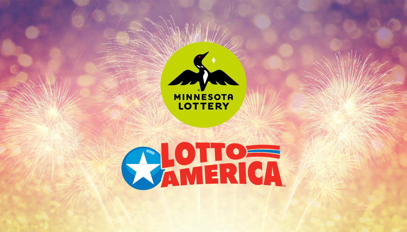 The Minnesota Lottery and Lotto America logos over a background with fireworks.