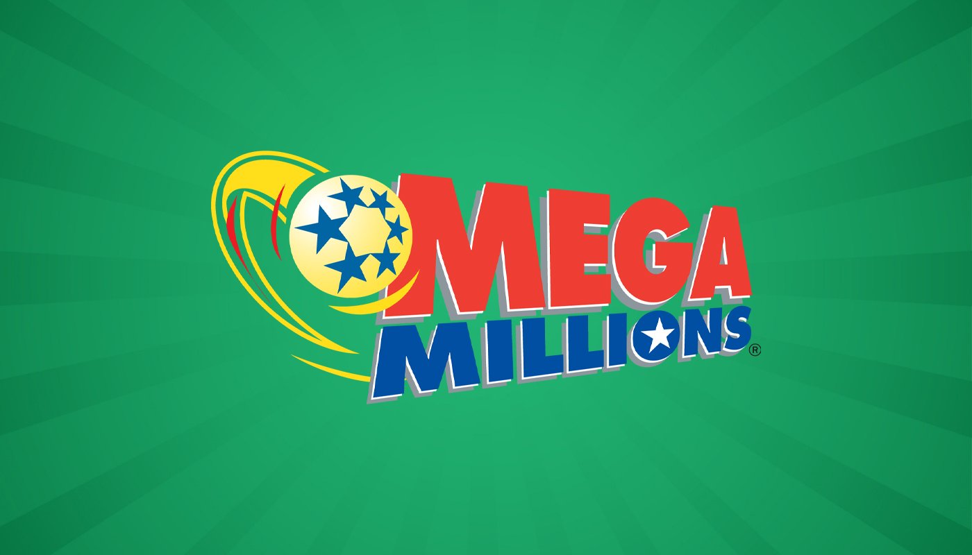 The Mega Millions logo over a green background.
