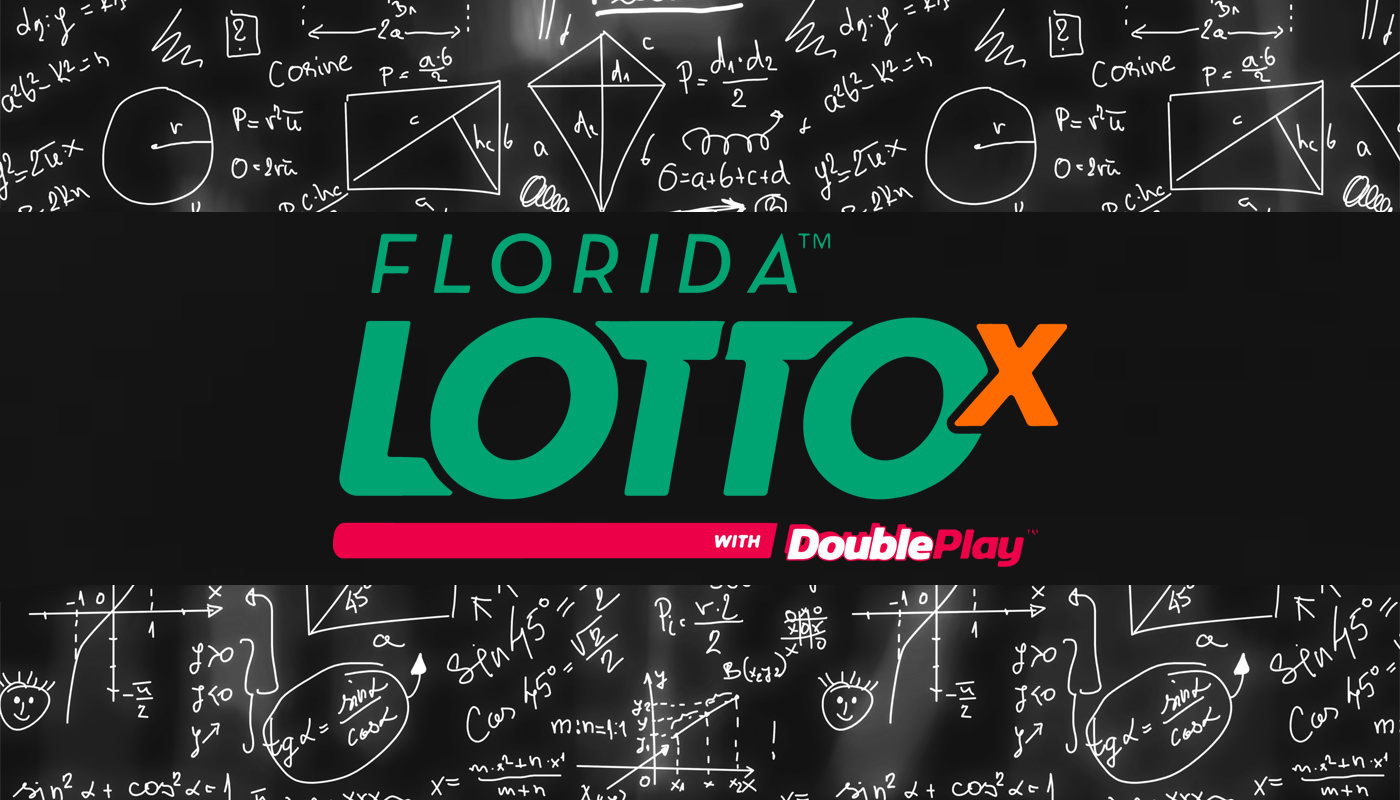 The Florida Lotto logo over a black whiteboard covered in math equations and graphs.