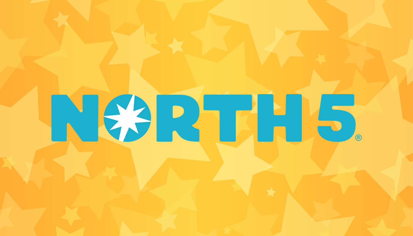 The Minnesota Lottery North 5 logo over a yellow background with stars.