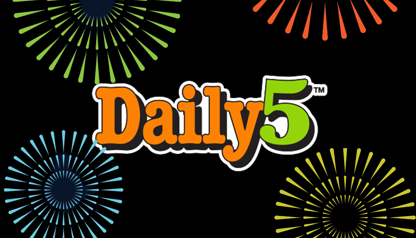 The Michigan Daily 5 logo over a black background with fireworks.